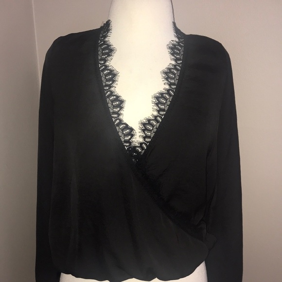 Blue Life Tops - EUC BLUE  LIFE SILKY BLOUSE W/ lace trim